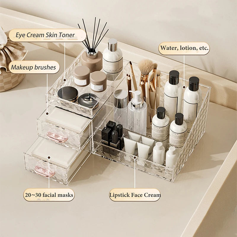Makeup Organizer with Transparent Drawer - Multi-functional Lipstick & Cosmetic Organizer