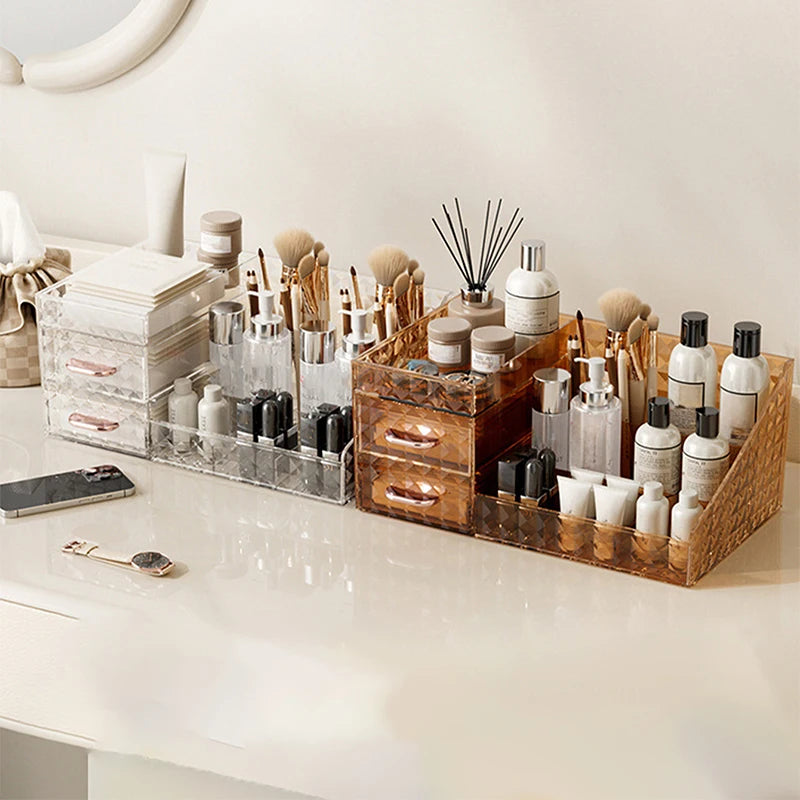 Makeup Organizer with Transparent Drawer - Multi-functional Lipstick & Cosmetic Organizer