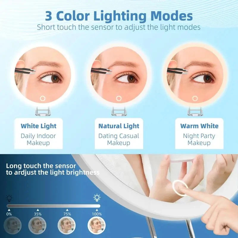 Rechargeable LED Makeup Mirror 1 Box 6 Inch Adjustable Lighted  Portable Compact Travel Cosmetic Mirror with Magnification 30X