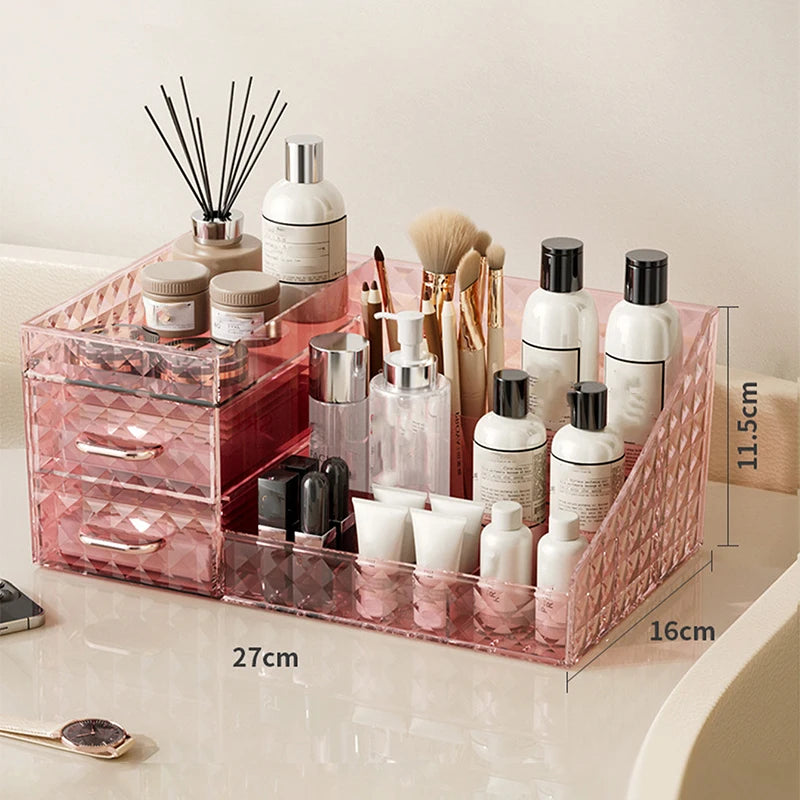Makeup Organizer with Transparent Drawer - Multi-functional Lipstick & Cosmetic Organizer