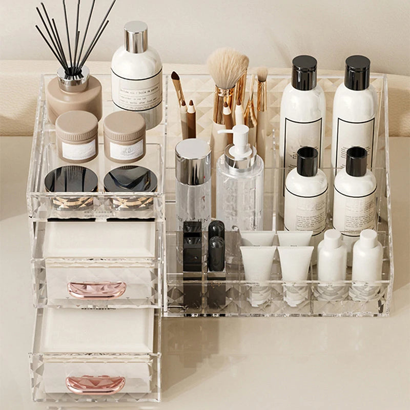 Makeup Organizer with Transparent Drawer - Multi-functional Lipstick & Cosmetic Organizer