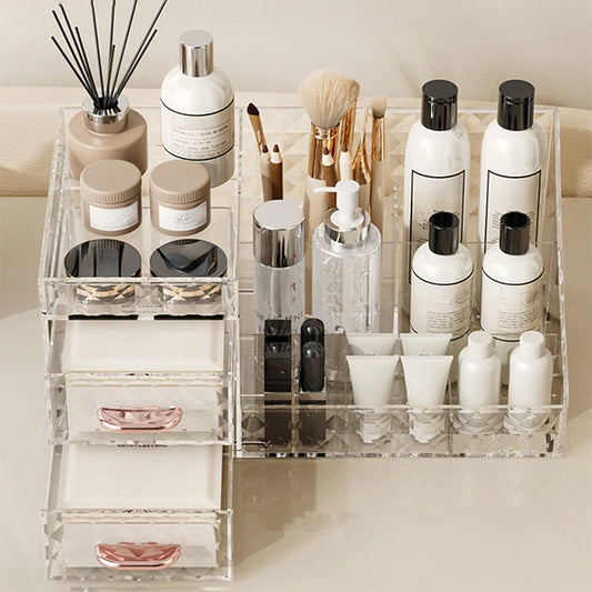 Makeup Organizer with Transparent Drawer - Multi-functional Lipstick & Cosmetic Organizer