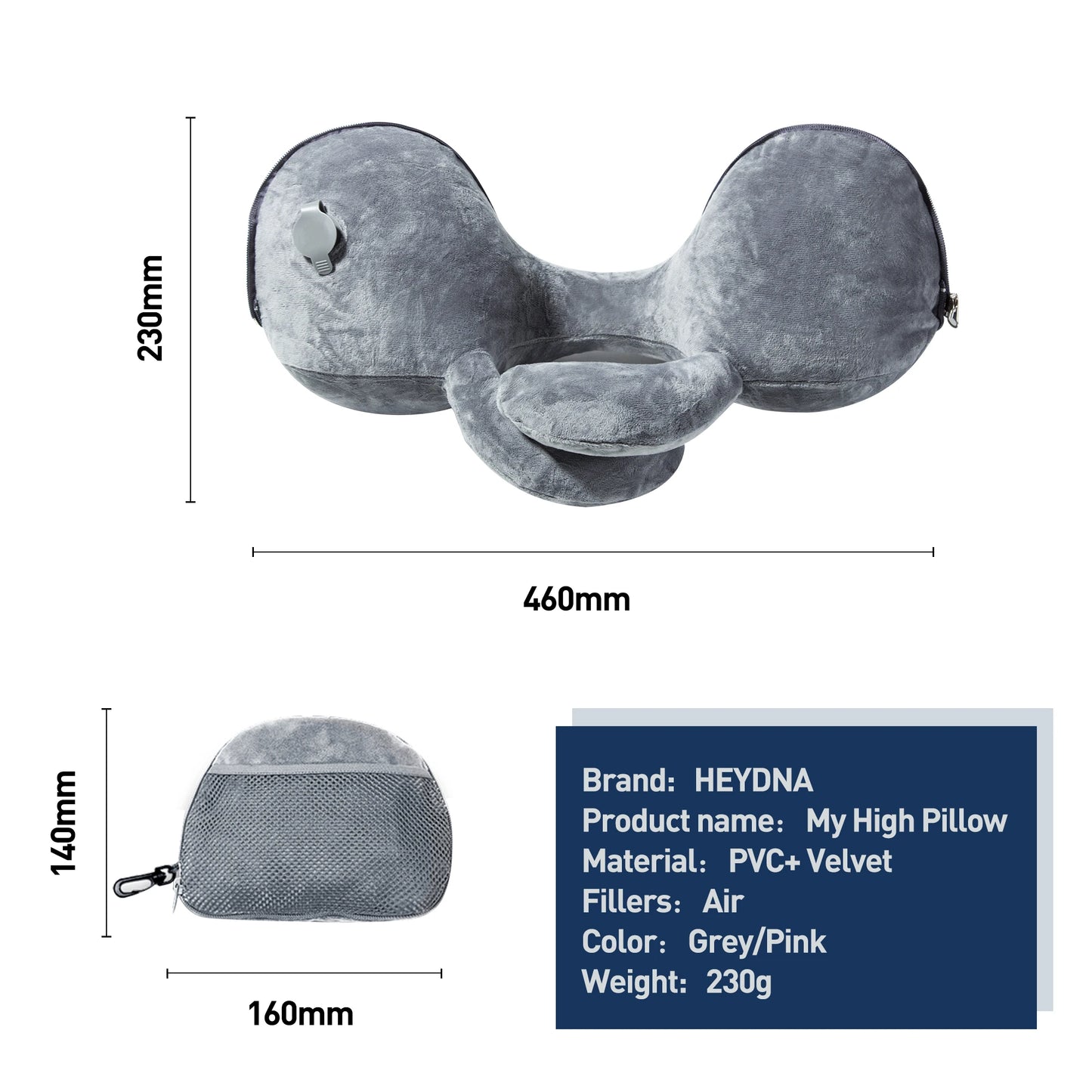 Travel Pillow Inflatable Soft Cushion Body Back Support Foldable