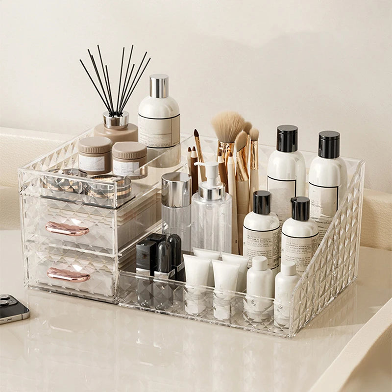 Makeup Organizer with Transparent Drawer - Multi-functional Lipstick & Cosmetic Organizer