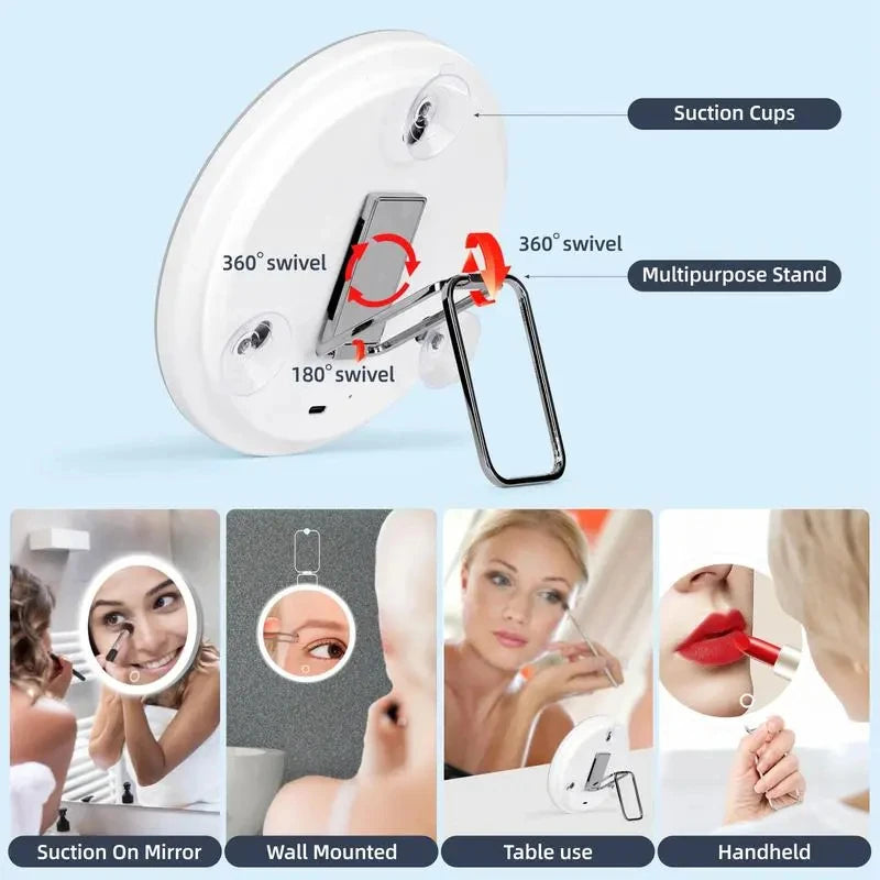 Rechargeable LED Makeup Mirror 1 Box 6 Inch Adjustable Lighted  Portable Compact Travel Cosmetic Mirror with Magnification 30X